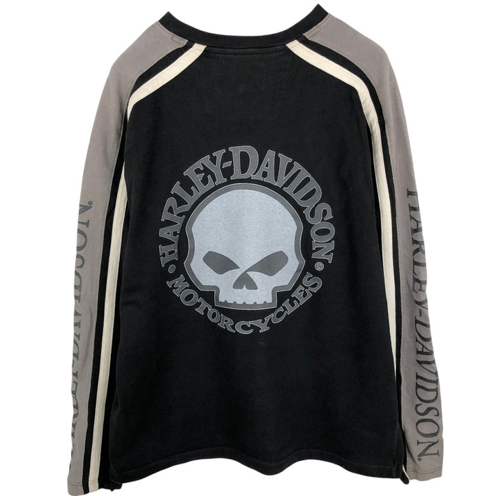 Harley-Davidson Skull Pattern V-Neck Long-Sleeve T-Shirt (Men's XL equivalent) cotton black type Vintage Second Hand