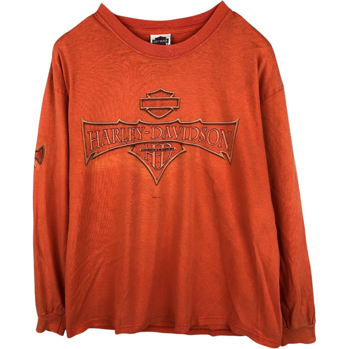 Hanes Harley-Davidson Long-Sleeve T-Shirt, Made in USA, Men's Size L (equivalent) cotton orange type Vintage Second Hand