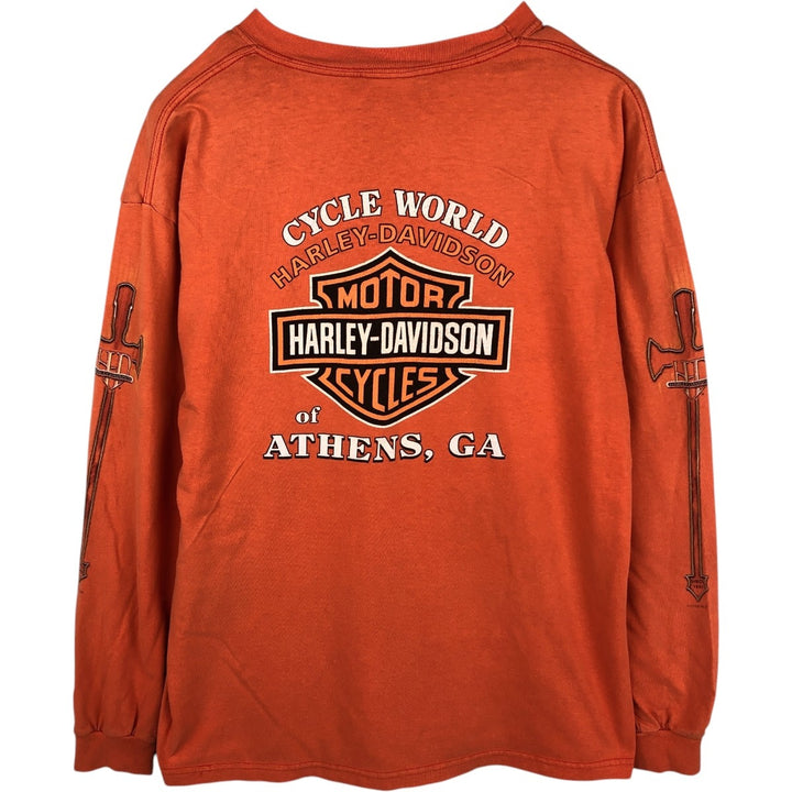 Hanes Harley-Davidson Long-Sleeve T-Shirt, Made in USA, Men's Size L (equivalent) cotton orange type Vintage Second Hand