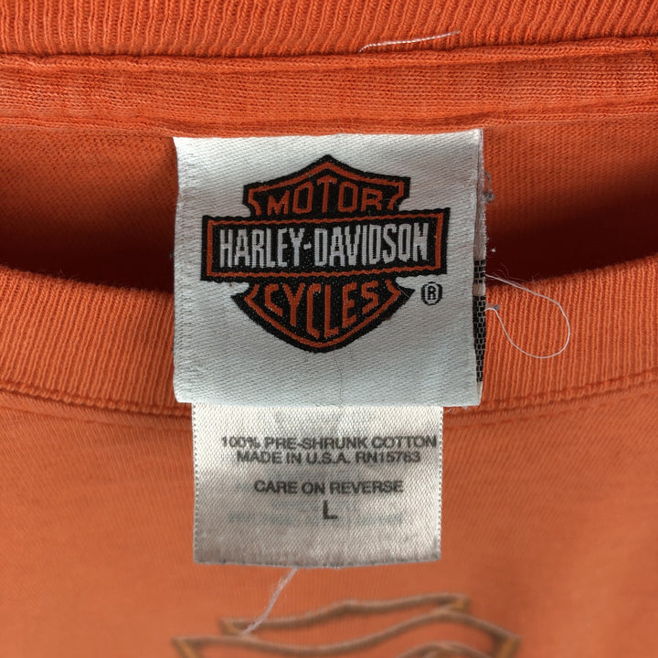 Hanes Harley-Davidson Long-Sleeve T-Shirt, Made in USA, Men's Size L (equivalent) cotton orange type Vintage Second Hand