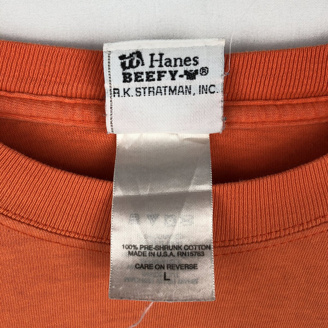 Hanes Harley-Davidson Long-Sleeve T-Shirt, Made in USA, Men's Size L (equivalent) cotton orange type Vintage Second Hand