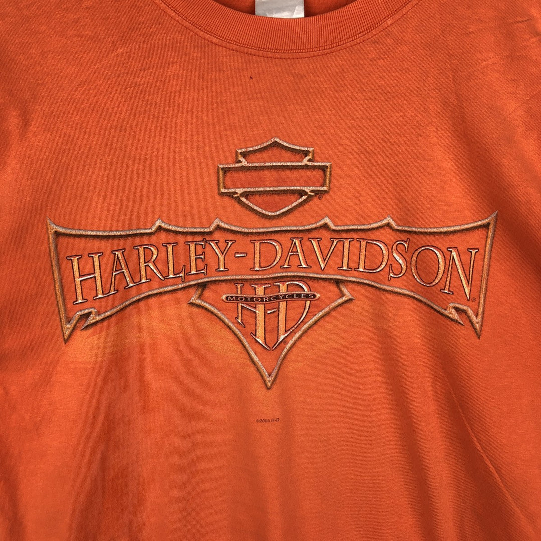 Hanes Harley-Davidson Long-Sleeve T-Shirt, Made in USA, Men's Size L (equivalent) cotton orange type Vintage Second Hand