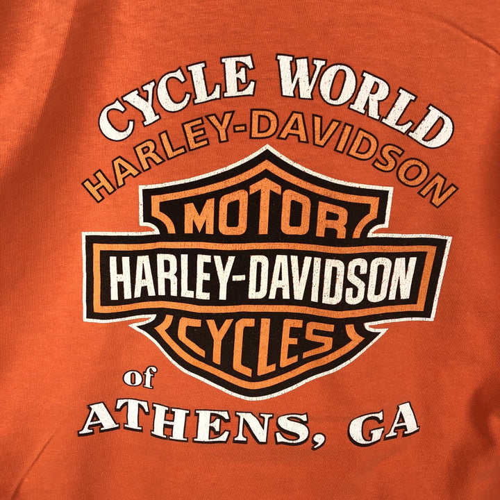 Hanes Harley-Davidson Long-Sleeve T-Shirt, Made in USA, Men's Size L (equivalent) cotton orange type Vintage Second Hand