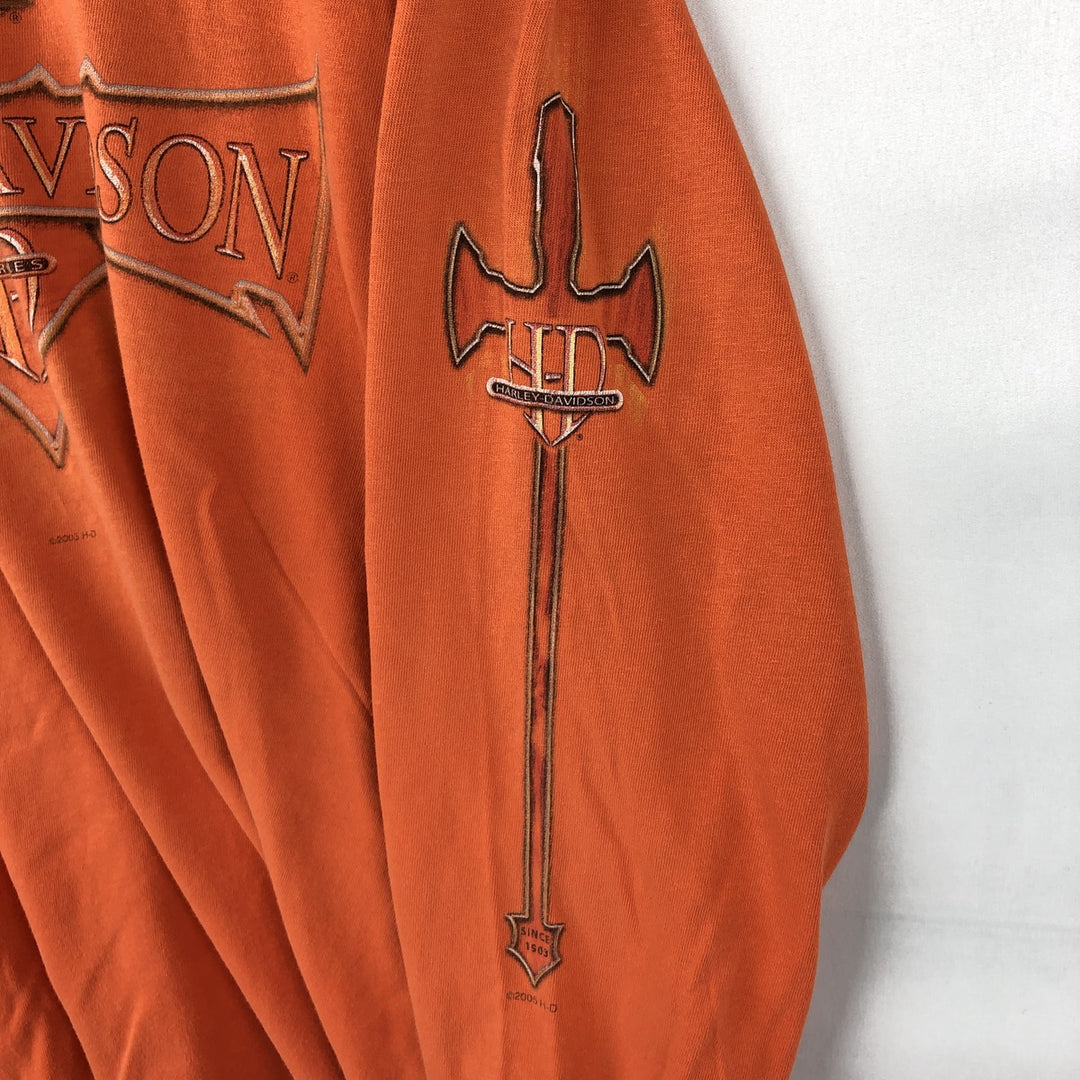 Hanes Harley-Davidson Long-Sleeve T-Shirt, Made in USA, Men's Size L (equivalent) cotton orange type Vintage Second Hand