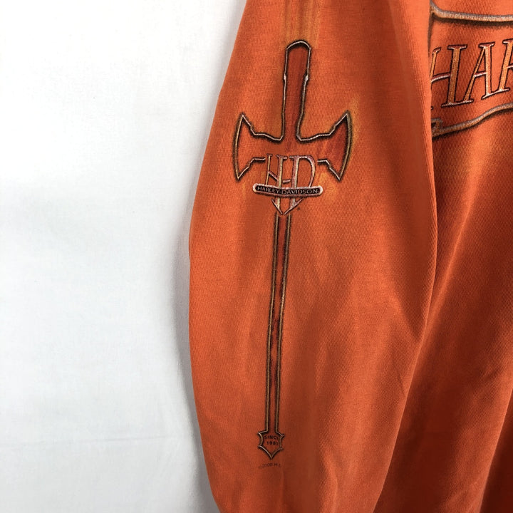 Hanes Harley-Davidson Long-Sleeve T-Shirt, Made in USA, Men's Size L (equivalent) cotton orange type Vintage Second Hand