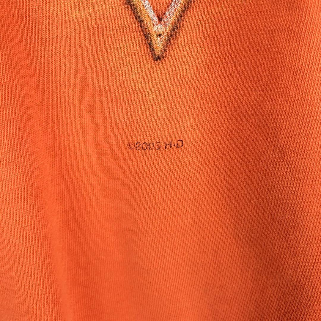 Hanes Harley-Davidson Long-Sleeve T-Shirt, Made in USA, Men's Size L (equivalent) cotton orange type Vintage Second Hand