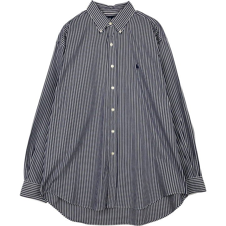 Ralph Lauren BLAKE long sleeve button-down striped shirt, men's size L cotton navy blue type Vintage Second Hand