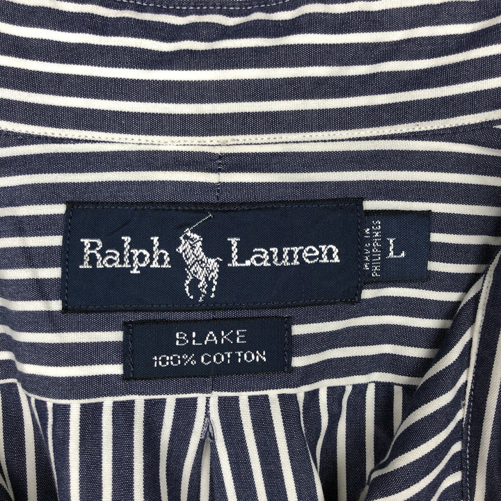Ralph Lauren BLAKE long sleeve button-down striped shirt, men's size L cotton navy blue type Vintage Second Hand