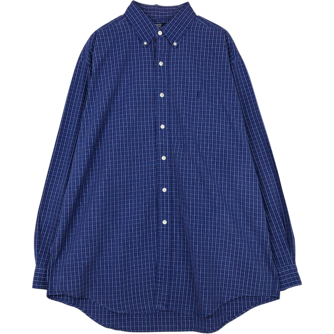 Ralph Lauren POLO by Ralph Lauren long-sleeved button-down check shirt, made in Canada, men's size L cotton blue type Vintage Second Hand