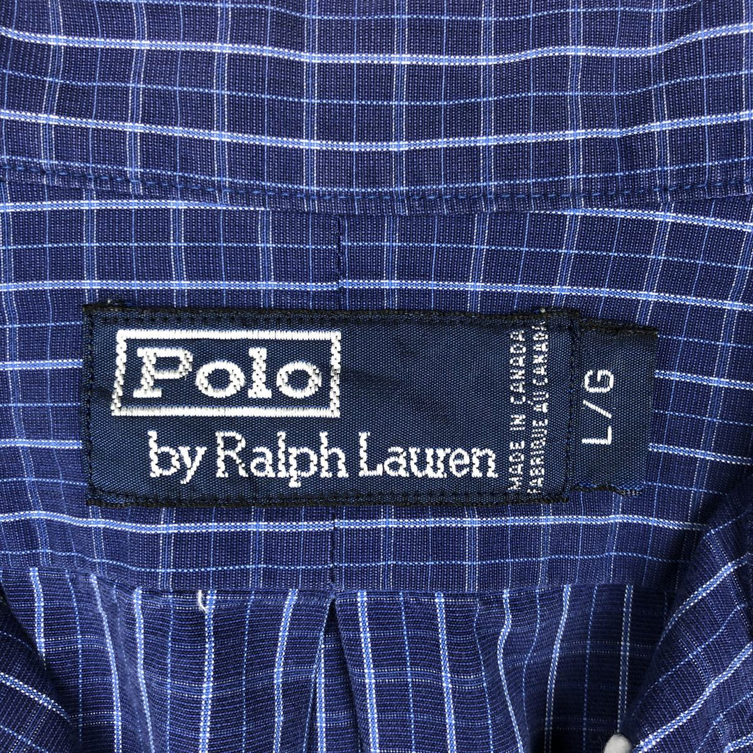 Ralph Lauren POLO by Ralph Lauren long-sleeved button-down check shirt, made in Canada, men's size L cotton blue type Vintage Second Hand