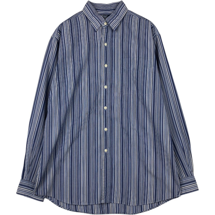 Ralph Lauren POLO by Ralph Lauren JEROME Long-Sleeve Striped Shirt, Men's Size M (approx.) cotton blue type Vintage Second Hand