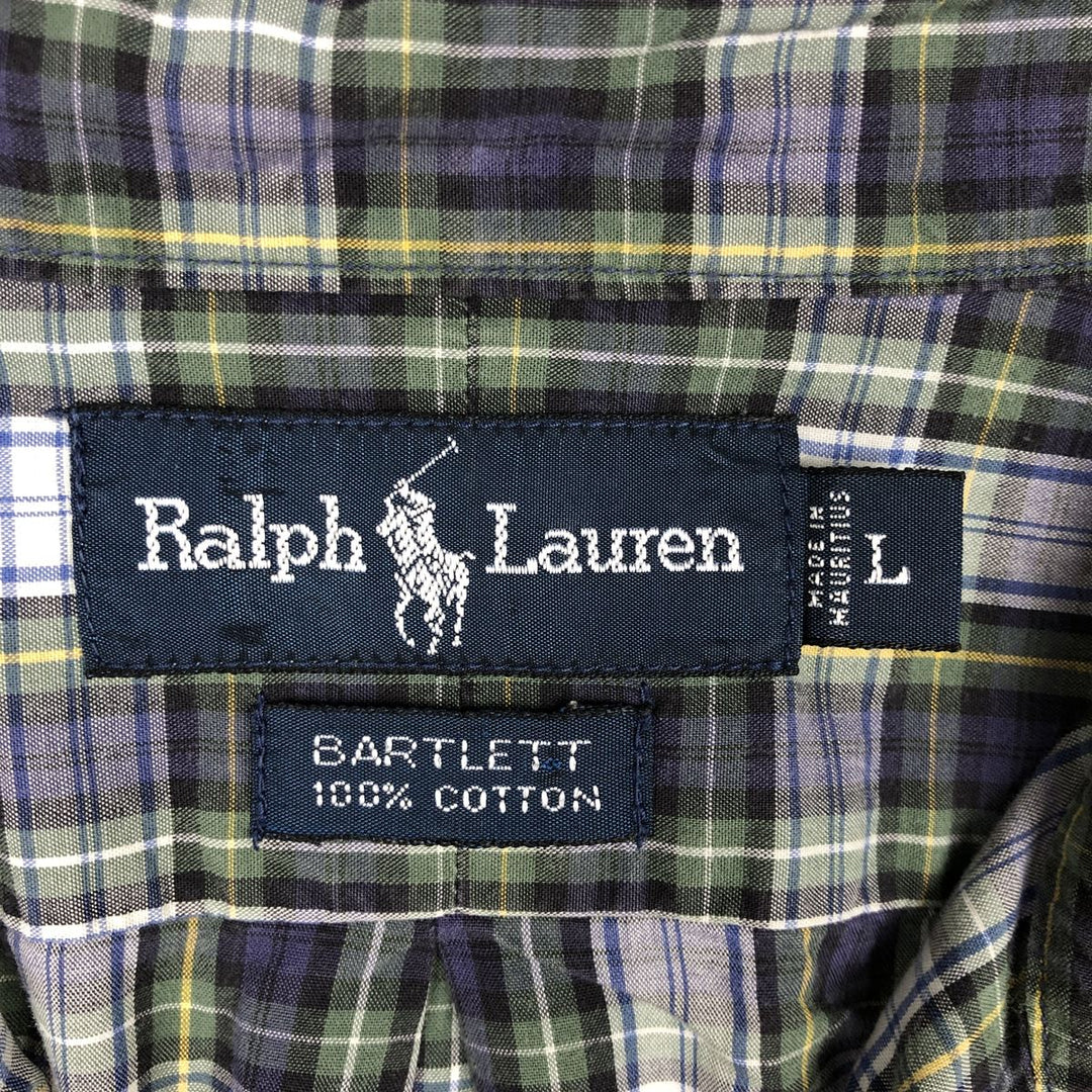 Ralph Lauren BARTLETT Long-Sleeve Button-Down Check Shirt, Men's Size L (approx.) cotton green type Vintage Second Hand