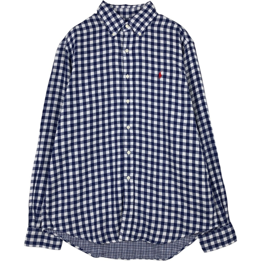 Ralph Lauren Gingham Check Long Sleeve Button-Down Check Shirt, Men's Size L cotton blue type Vintage Second Hand