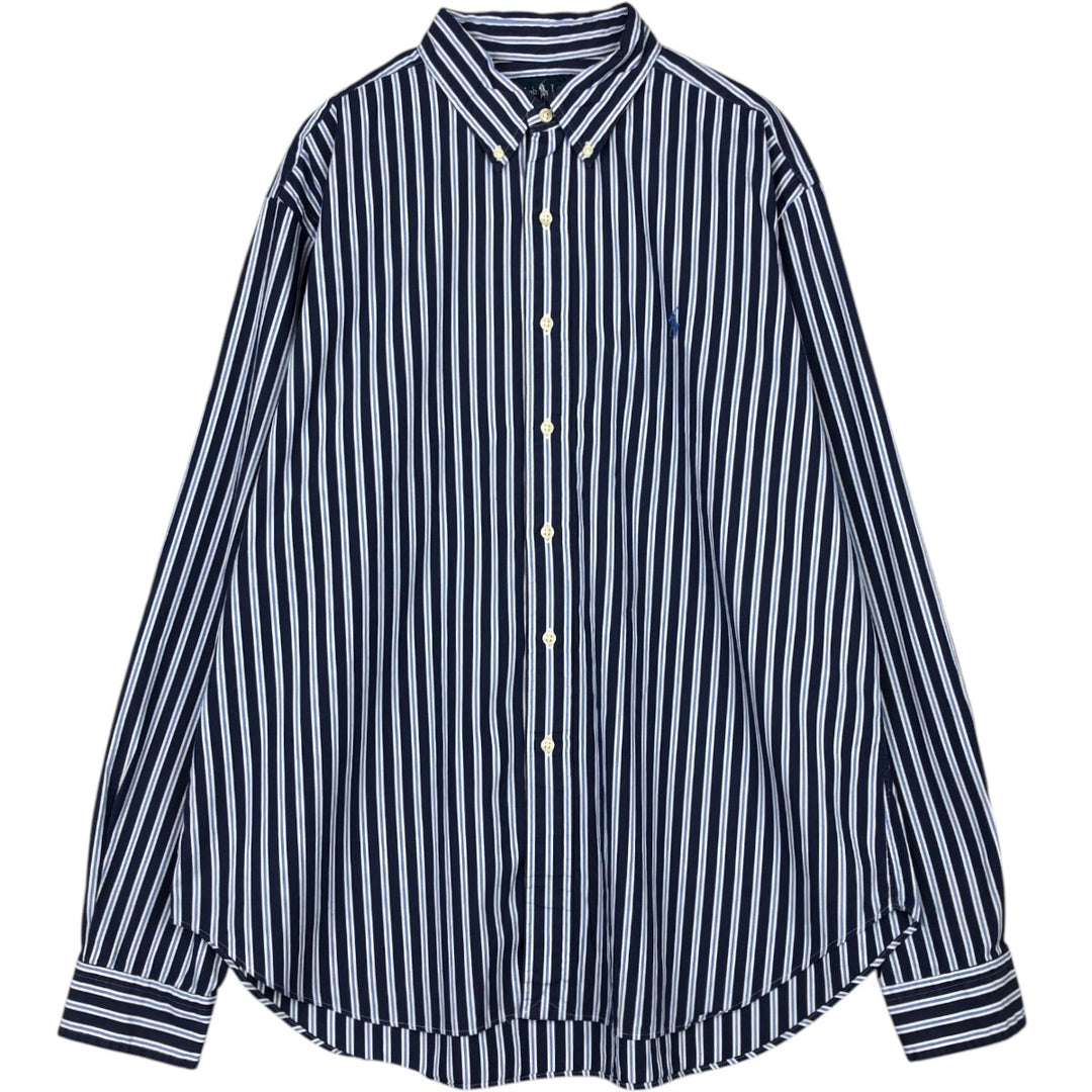 Ralph Lauren Classic Fit Long Sleeve Button Down Striped Shirt Men's XL cotton navy blue type Vintage Second Hand