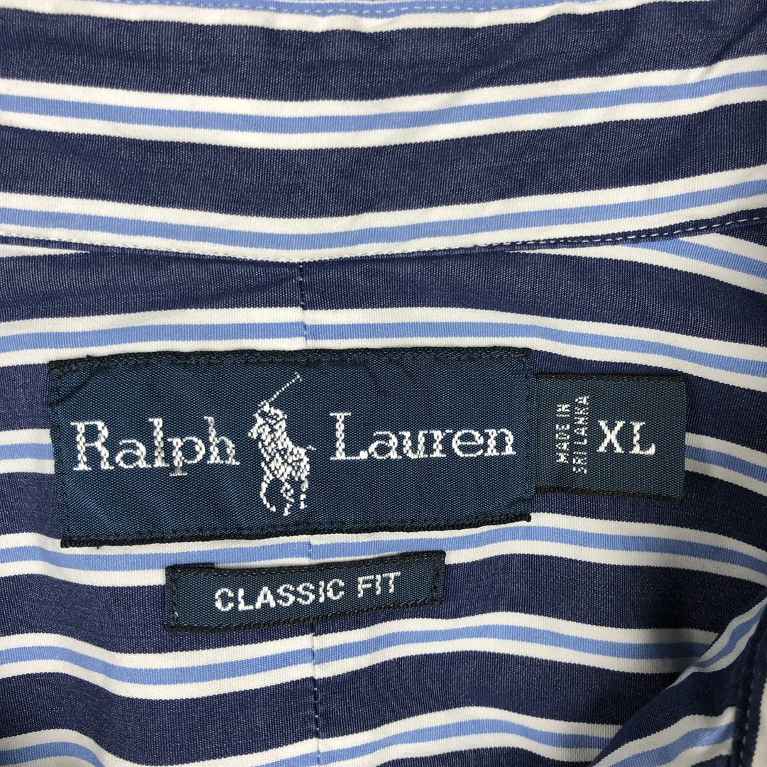 Ralph Lauren Classic Fit Long Sleeve Button Down Striped Shirt Men's XL cotton navy blue type Vintage Second Hand