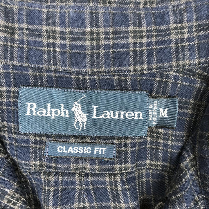 Ralph Lauren Classic Fit Long Sleeve Button Down Check Shirt Men's M cotton navy blue type Vintage Second Hand