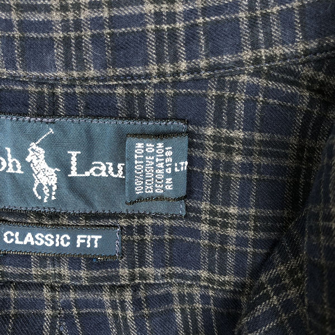 Ralph Lauren Classic Fit Long Sleeve Button Down Check Shirt Men's M cotton navy blue type Vintage Second Hand