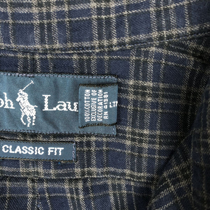 Ralph Lauren Classic Fit Long Sleeve Button Down Check Shirt Men's M cotton navy blue type Vintage Second Hand