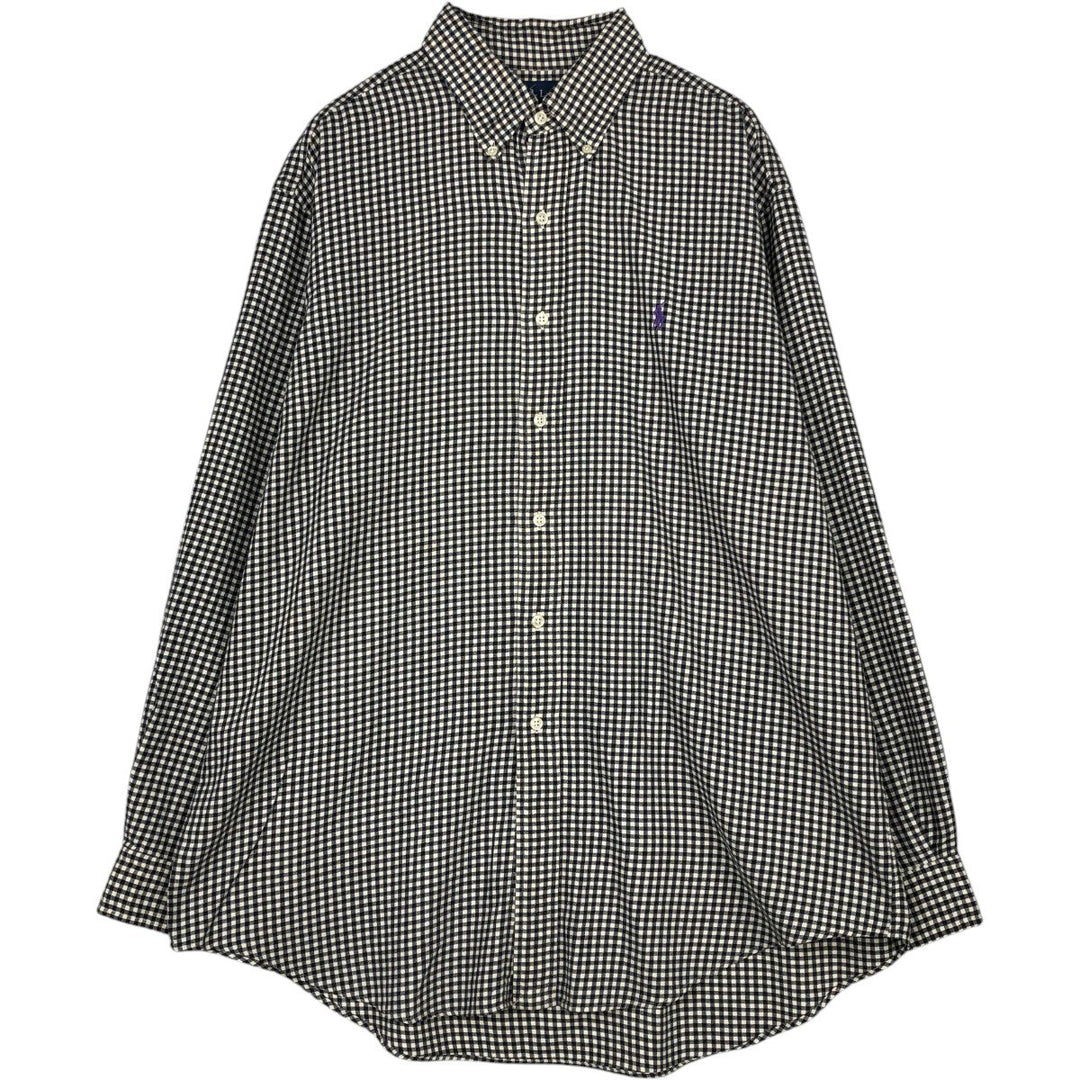 Ralph Lauren Classic Fit Gingham Check Long Sleeve Button Down Check Shirt Men's Size L cotton black type Vintage Second Hand