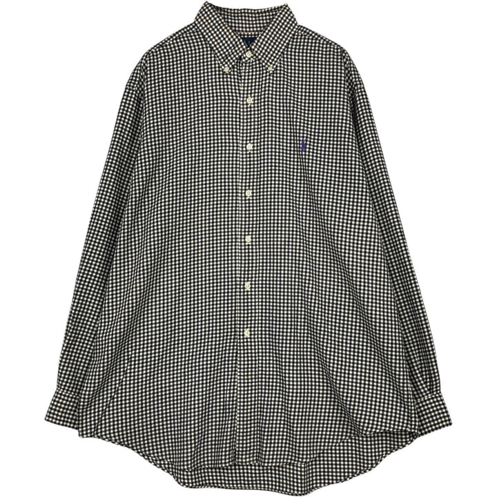 Ralph Lauren Classic Fit Gingham Check Long Sleeve Button Down Check Shirt Men's Size L cotton black type Vintage Second Hand