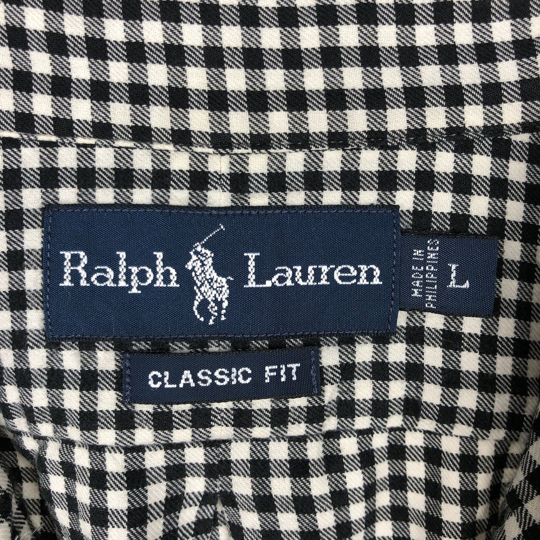 Ralph Lauren Classic Fit Gingham Check Long Sleeve Button Down Check Shirt Men's Size L cotton black type Vintage Second Hand