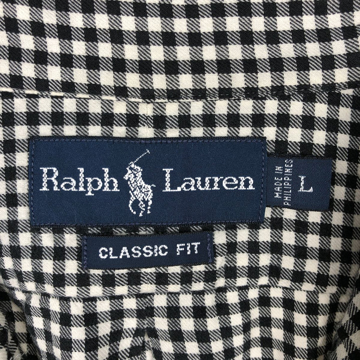 Ralph Lauren Classic Fit Gingham Check Long Sleeve Button Down Check Shirt Men's Size L cotton black type Vintage Second Hand