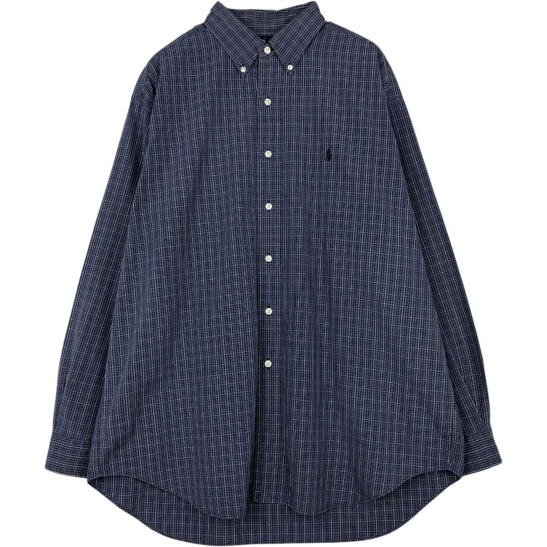 Ralph Lauren BLAKE long sleeve button down check shirt, men's size L cotton navy blue type Vintage Second Hand