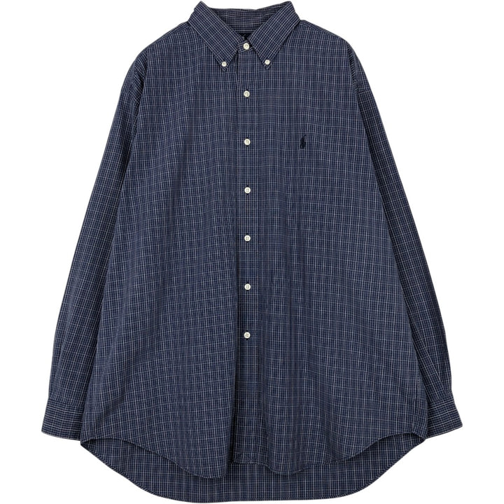 Ralph Lauren BLAKE long sleeve button down check shirt, men's size L cotton navy blue type Vintage Second Hand