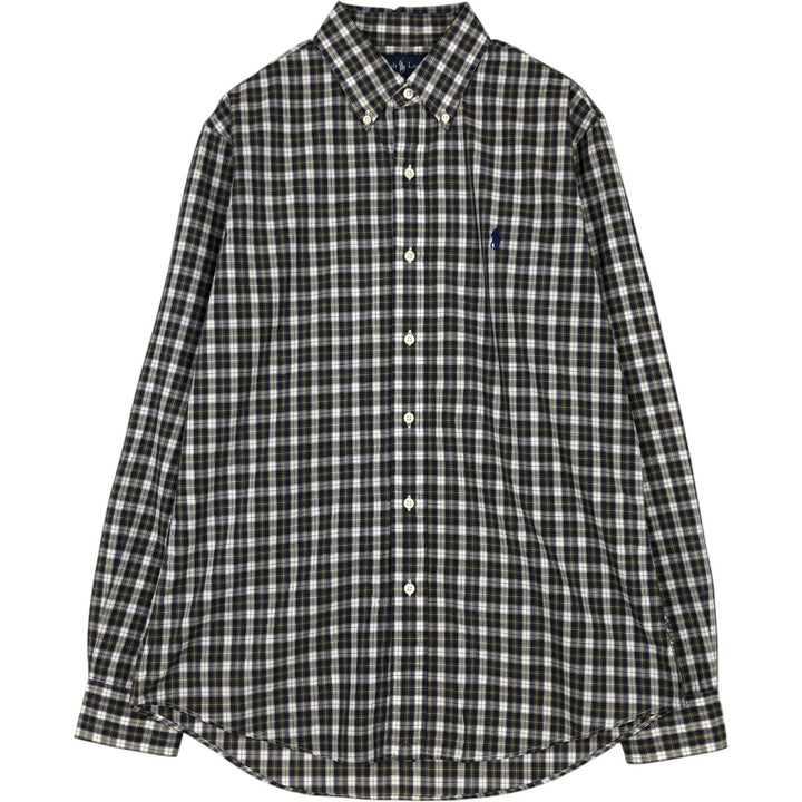 Ralph Lauren CUSTOM FIT long sleeve button down check shirt men's size M cotton green type Vintage Second Hand