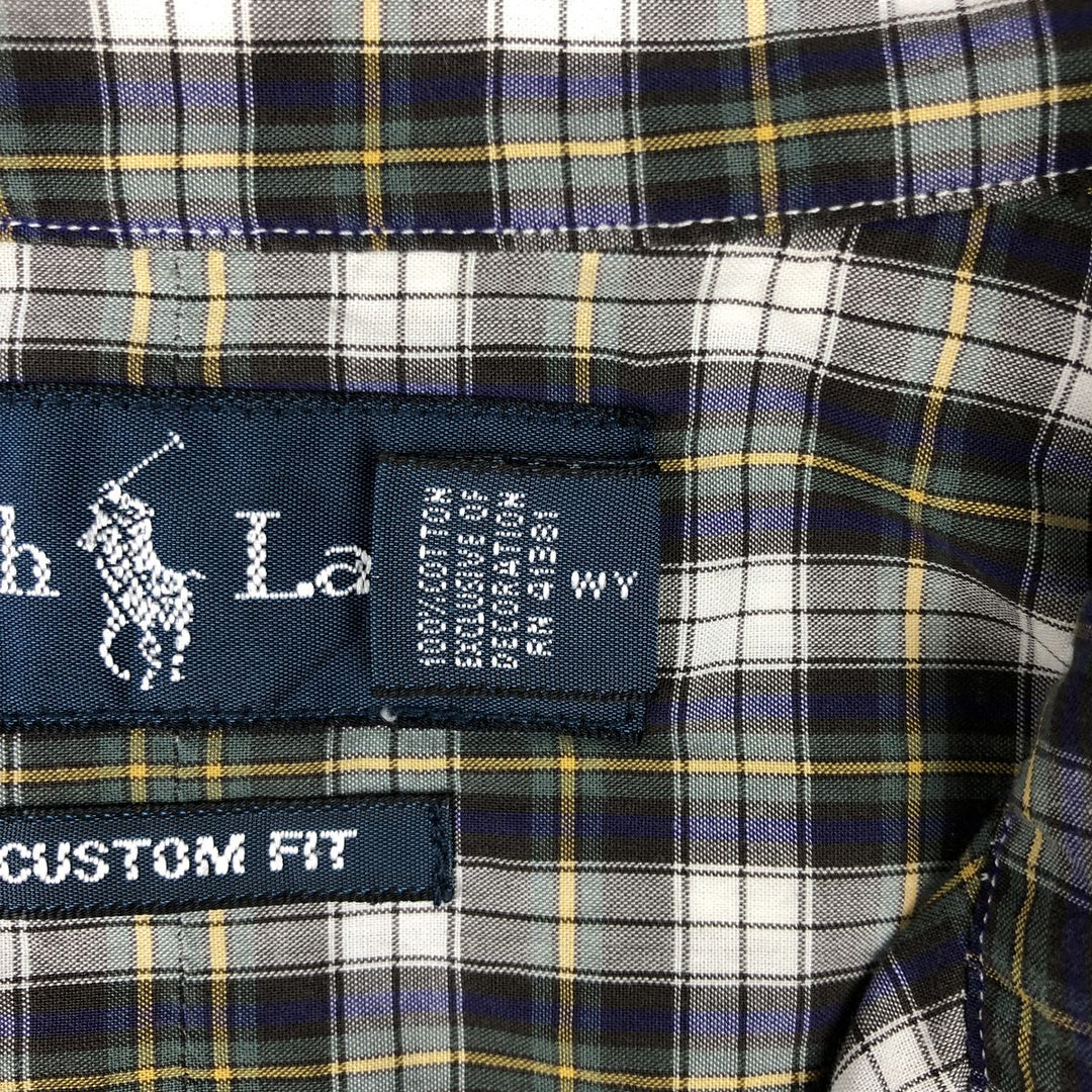 Ralph Lauren CUSTOM FIT long sleeve button down check shirt men's size M cotton green type Vintage Second Hand
