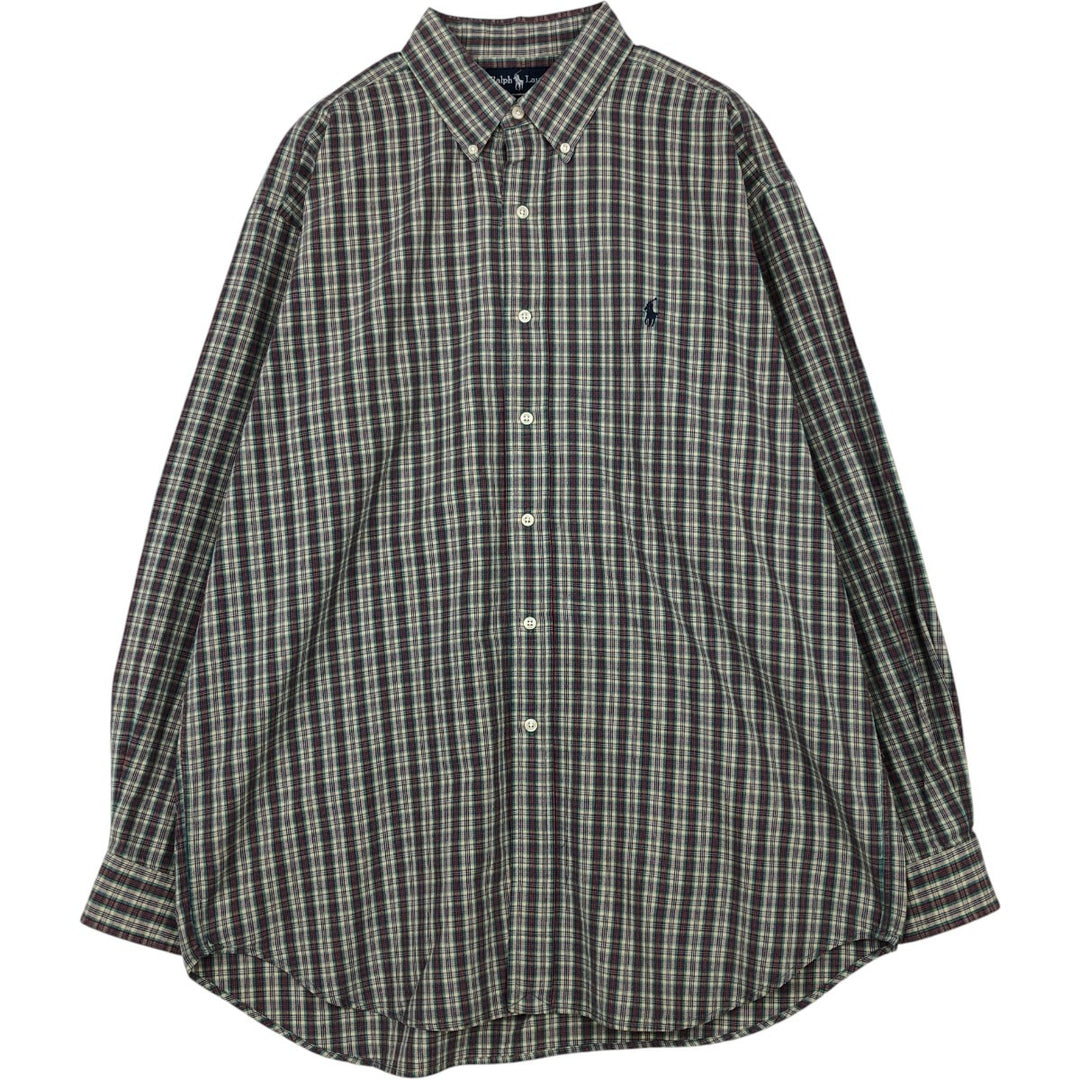 Ralph Lauren BLAKE long sleeve button down check shirt, men's size L cotton green type Vintage Second Hand