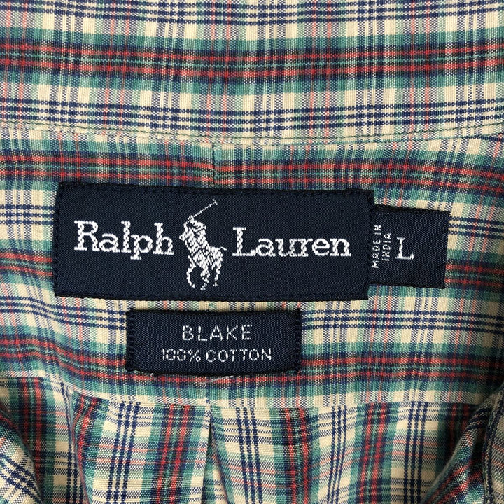 Ralph Lauren BLAKE long sleeve button down check shirt, men's size L cotton green type Vintage Second Hand
