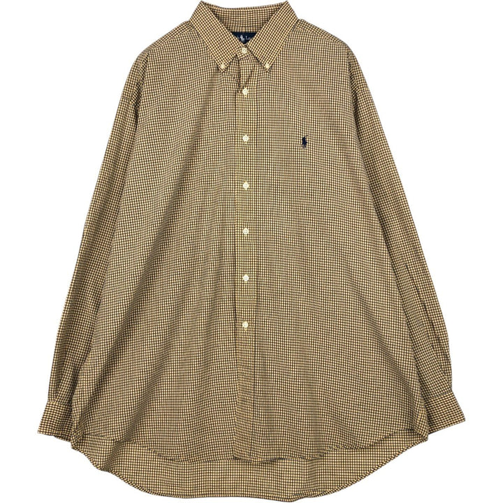 Ralph Lauren BLAKE long sleeve button down check shirt, men's XL size cotton yellow type Vintage Second Hand