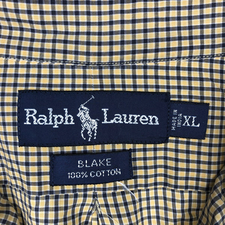 Ralph Lauren BLAKE long sleeve button down check shirt, men's XL size cotton yellow type Vintage Second Hand