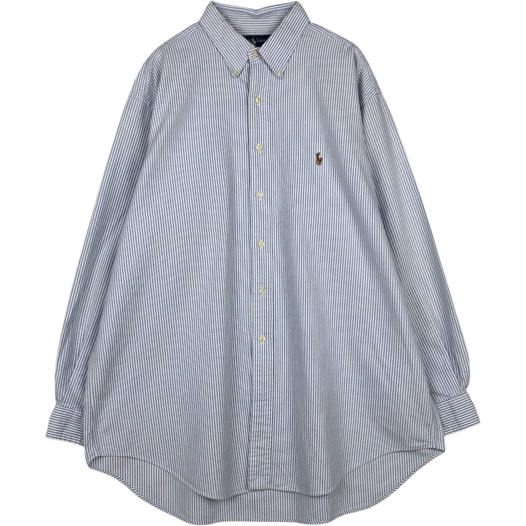 Ralph Lauren YARMOUTH Long Sleeve Button-Down Striped Shirt, Men's XL cotton Blue type light blue Vintage Second Hand