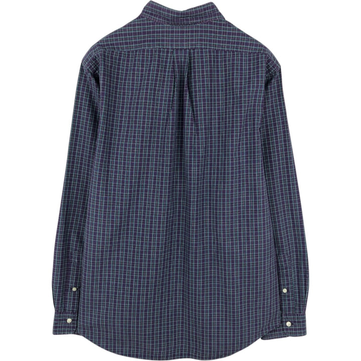 Ralph Lauren CUSTOM FIT long sleeve button down check shirt, men's size L cotton navy blue type Vintage Second Hand