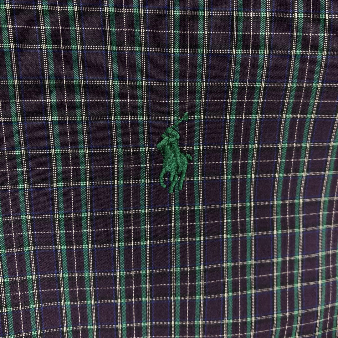 Ralph Lauren CUSTOM FIT long sleeve button down check shirt, men's size L cotton navy blue type Vintage Second Hand