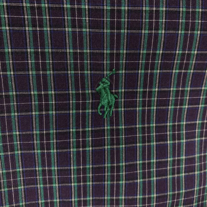 Ralph Lauren CUSTOM FIT long sleeve button down check shirt, men's size L cotton navy blue type Vintage Second Hand