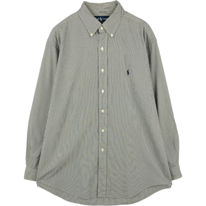 Ralph Lauren YARMOUTH Long Sleeve Button-Down Check Shirt, Men's Size L cotton green type yellow green Vintage Second Hand