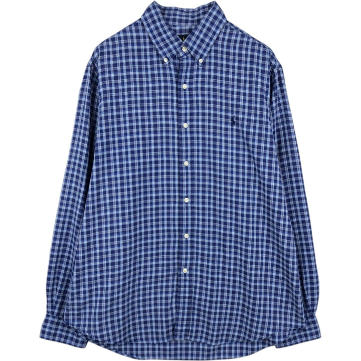 Ralph Lauren RALPH LAUREN long-sleeved button-down check shirt, men's size L unclear blue type Vintage Second Hand