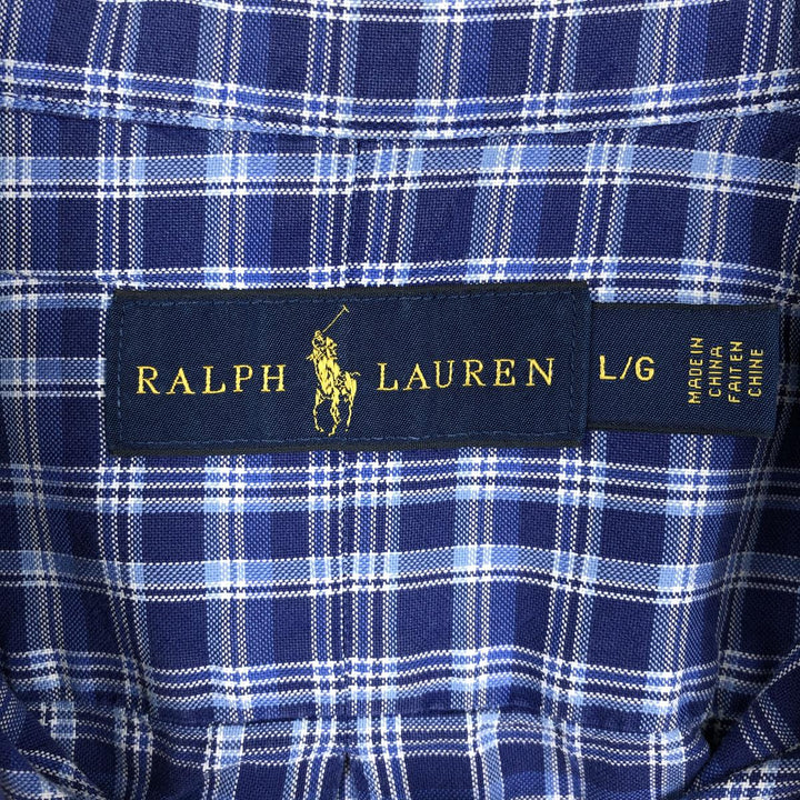 Ralph Lauren RALPH LAUREN long-sleeved button-down check shirt, men's size L unclear blue type Vintage Second Hand
