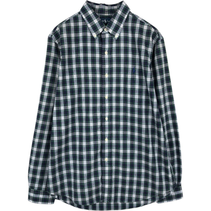 Ralph Lauren long sleeve button down check shirt, men's size L cotton navy blue type Vintage Second Hand