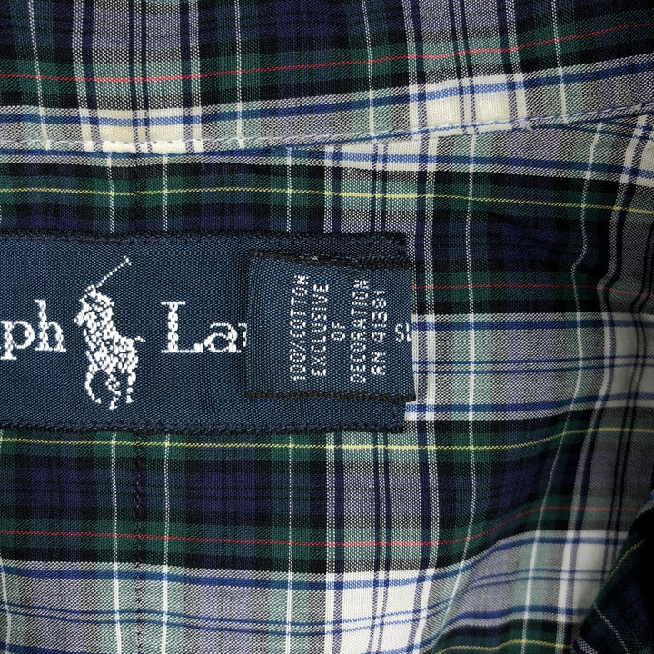 Ralph Lauren long sleeve button down check shirt, men's size L cotton navy blue type Vintage Second Hand