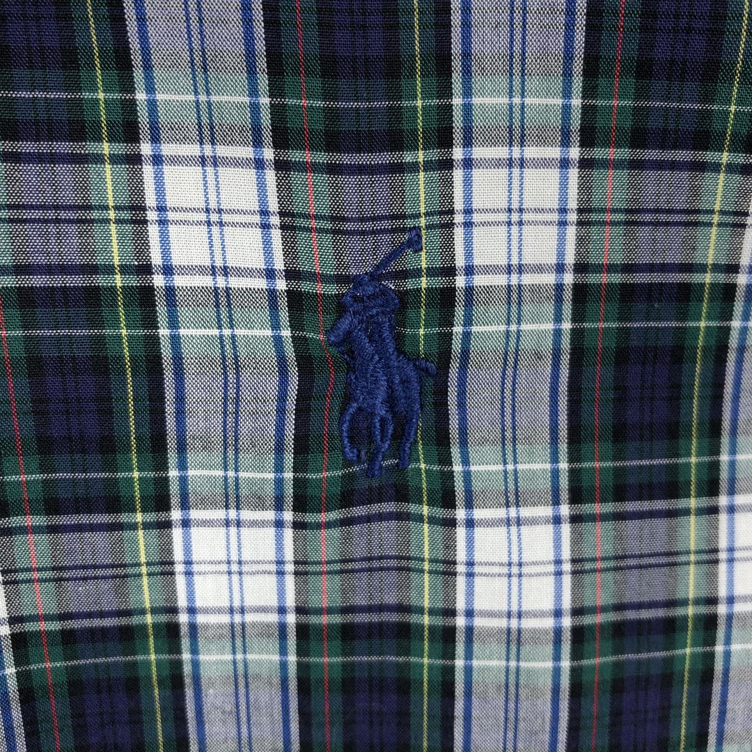 Ralph Lauren long sleeve button down check shirt, men's size L cotton navy blue type Vintage Second Hand