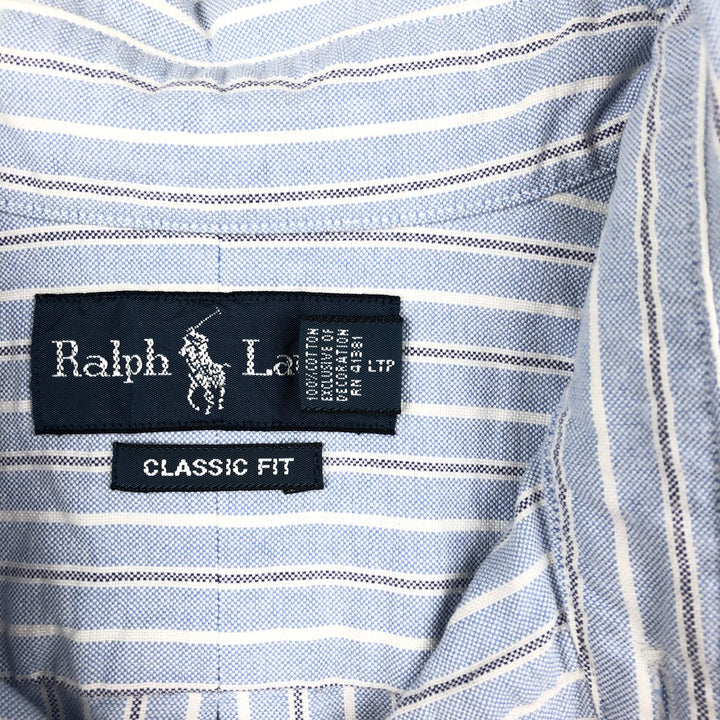 Ralph Lauren Classic Fit Long Sleeve Button Down Striped Shirt Men's Size L cotton Blue type light blue Vintage Second Hand