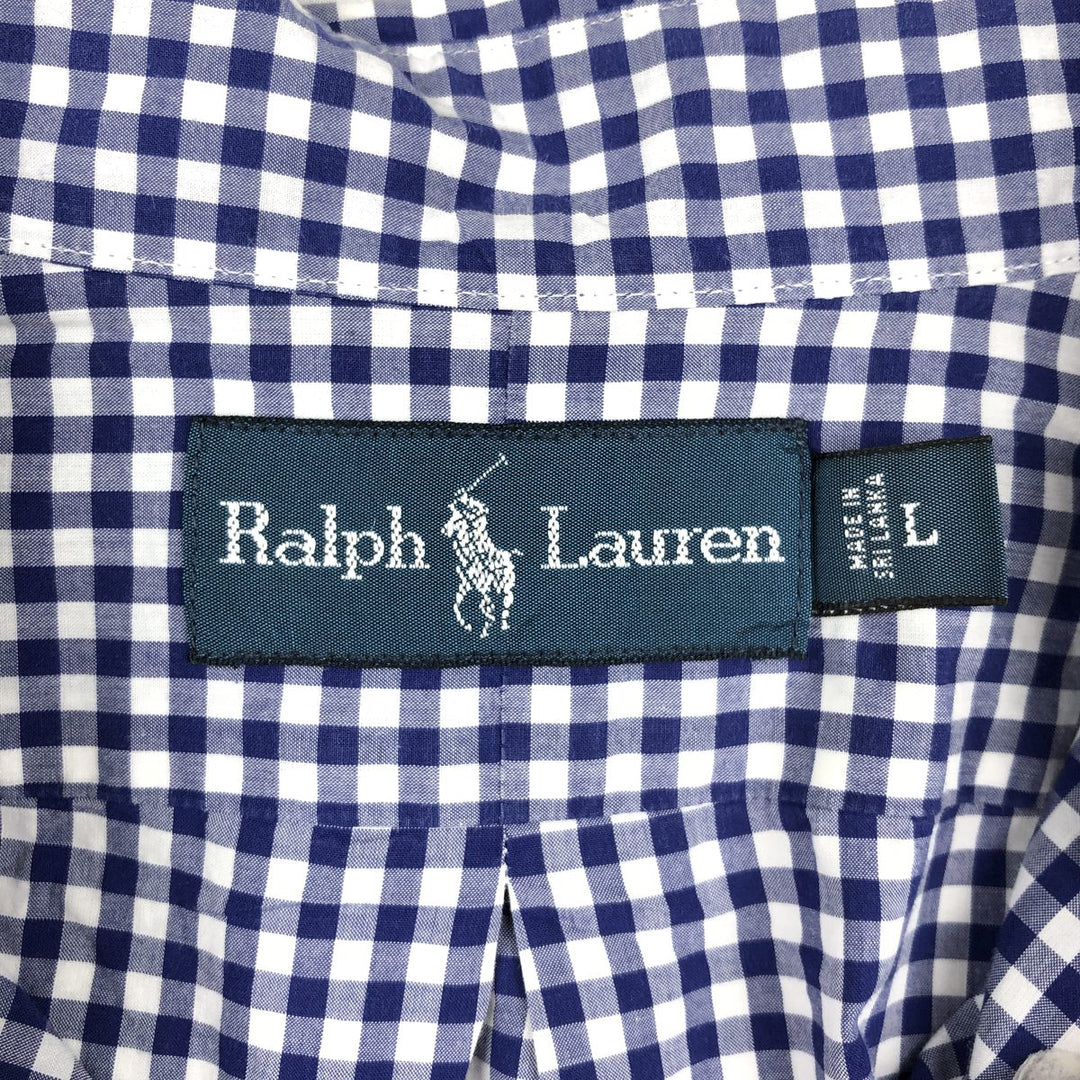 Ralph Lauren long sleeve button down check shirt, men's size L cotton blue type Vintage Second Hand