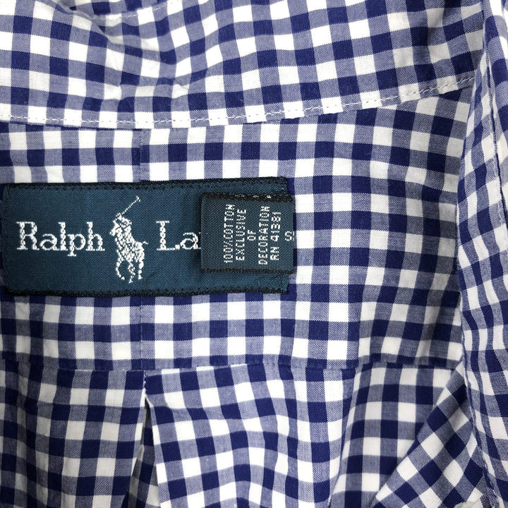 Ralph Lauren long sleeve button down check shirt, men's size L cotton blue type Vintage Second Hand
