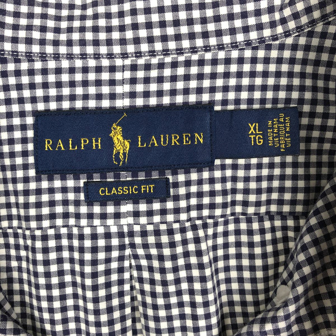Ralph Lauren Classic Fit Long Sleeve Button Down Check Shirt Men's XL cotton navy blue type Vintage Second Hand
