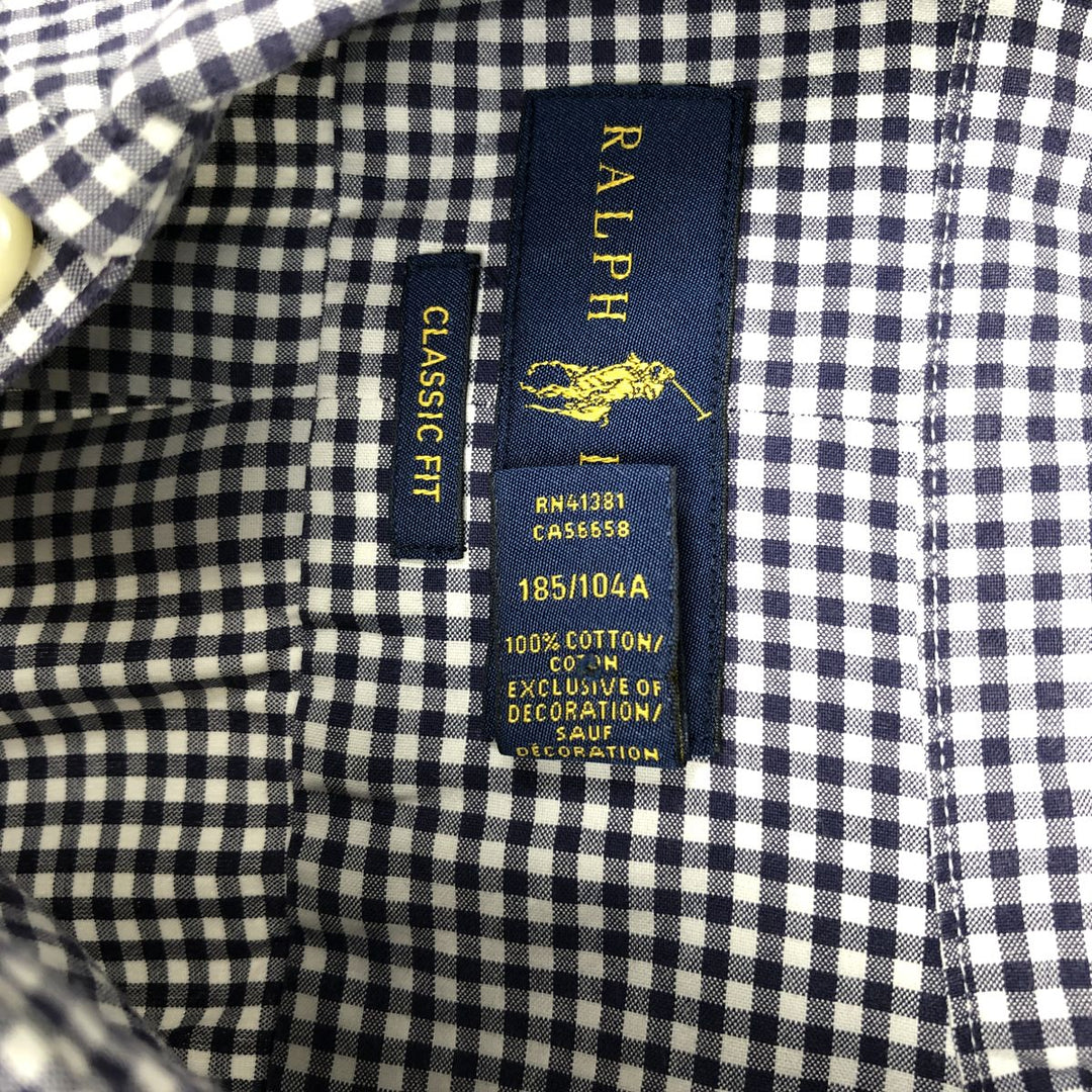 Ralph Lauren Classic Fit Long Sleeve Button Down Check Shirt Men's XL cotton navy blue type Vintage Second Hand
