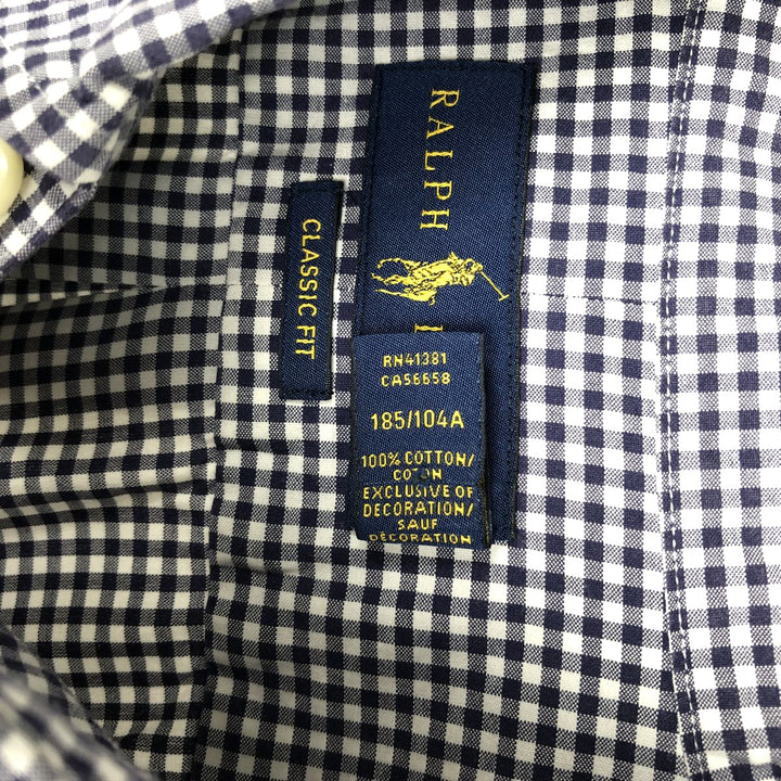 Ralph Lauren Classic Fit Long Sleeve Button Down Check Shirt Men's XL cotton navy blue type Vintage Second Hand